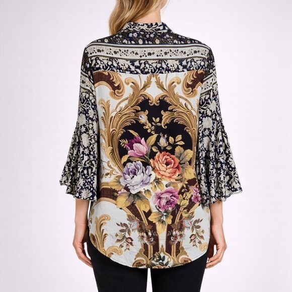 Anthropologie Tops - Aratta Silent Journey Top Floral Mixed Print Bell Sleeve Blouse Shirt Size Small